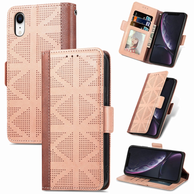 For iPhone XR Grid Leather Flip Phone Case