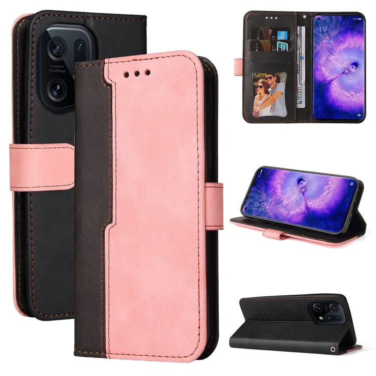 For OPPO Find X5 Stitching-Color Flip Leather Phone Case