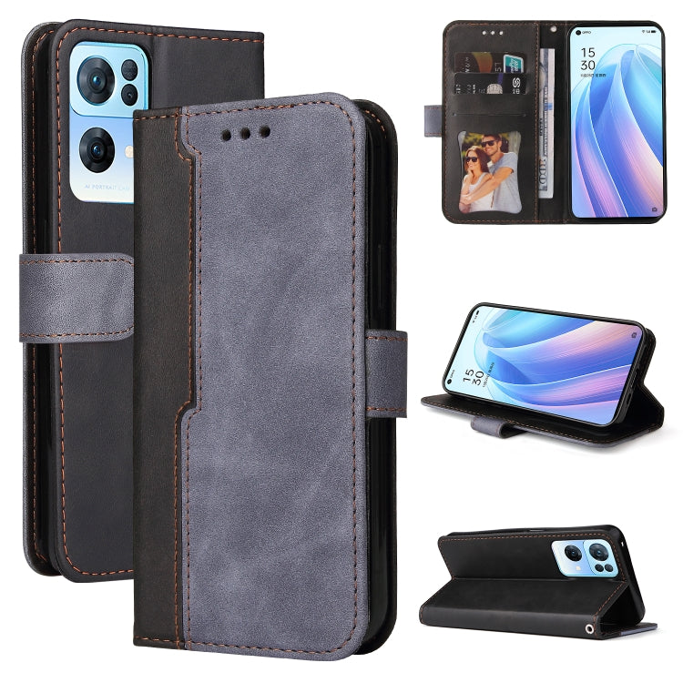 For OPPO Reno7 Pro 5G Stitching-Color Flip Leather Phone Case