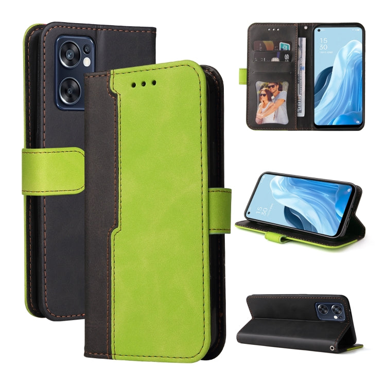 For OPPO Reno7 SE 5G Stitching-Color Flip Leather Phone Case