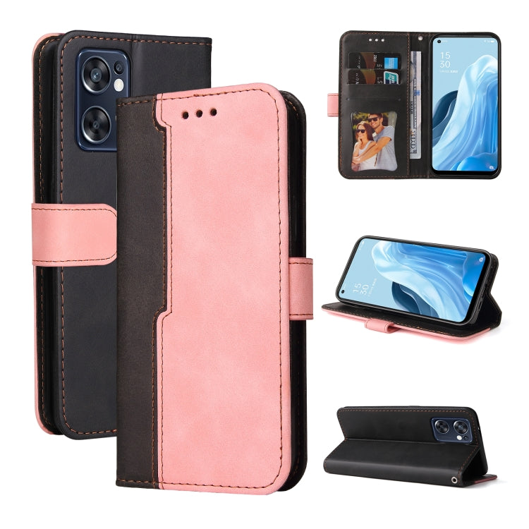 For OPPO Reno7 SE 5G Stitching-Color Flip Leather Phone Case
