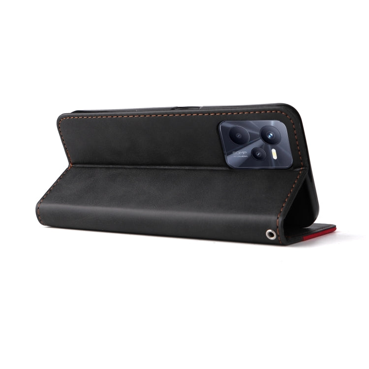 For OPPO Realme C35 Stitching-Color Flip Leather Phone Case