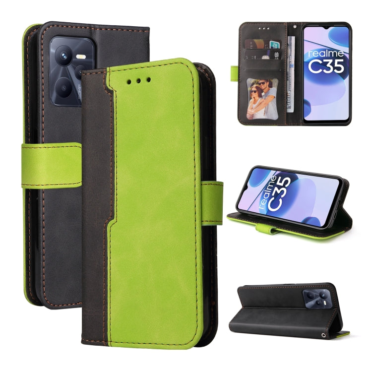 For OPPO Realme C35 Stitching-Color Flip Leather Phone Case