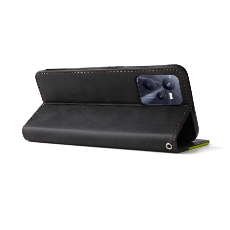 For OPPO Realme C35 Stitching-Color Flip Leather Phone Case