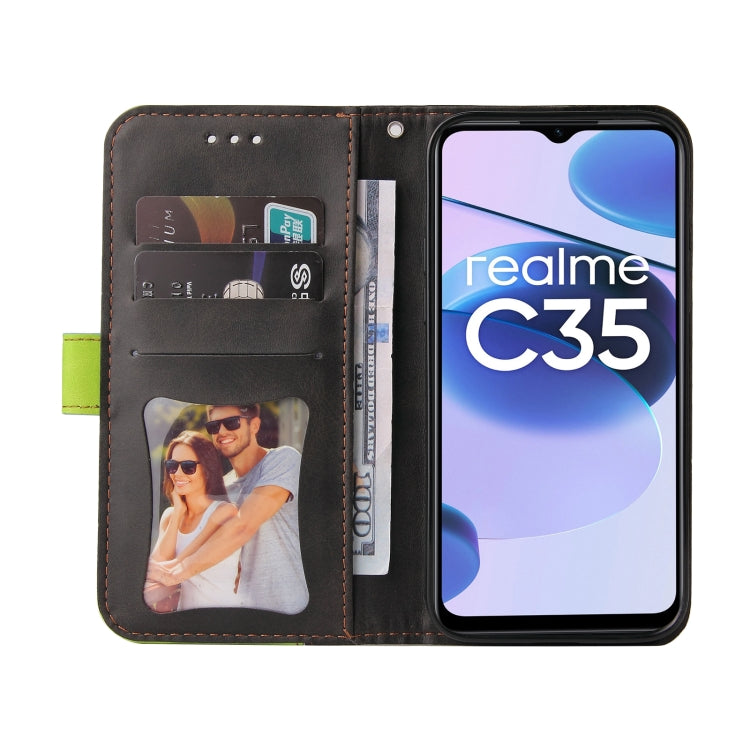For OPPO Realme C35 Stitching-Color Flip Leather Phone Case