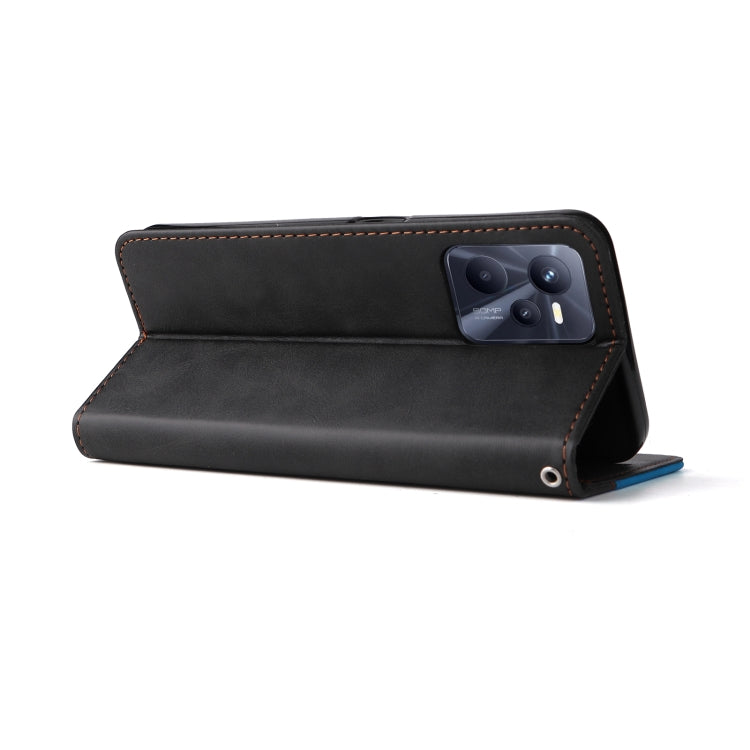 For OPPO Realme C35 Stitching-Color Flip Leather Phone Case