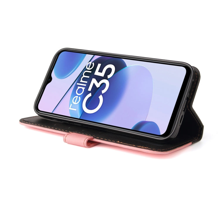 For OPPO Realme C35 Stitching-Color Flip Leather Phone Case