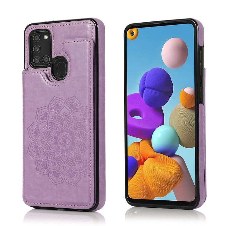For Samsung Galaxy A21s Double Buckle Mandala PU+TPU Phone Case