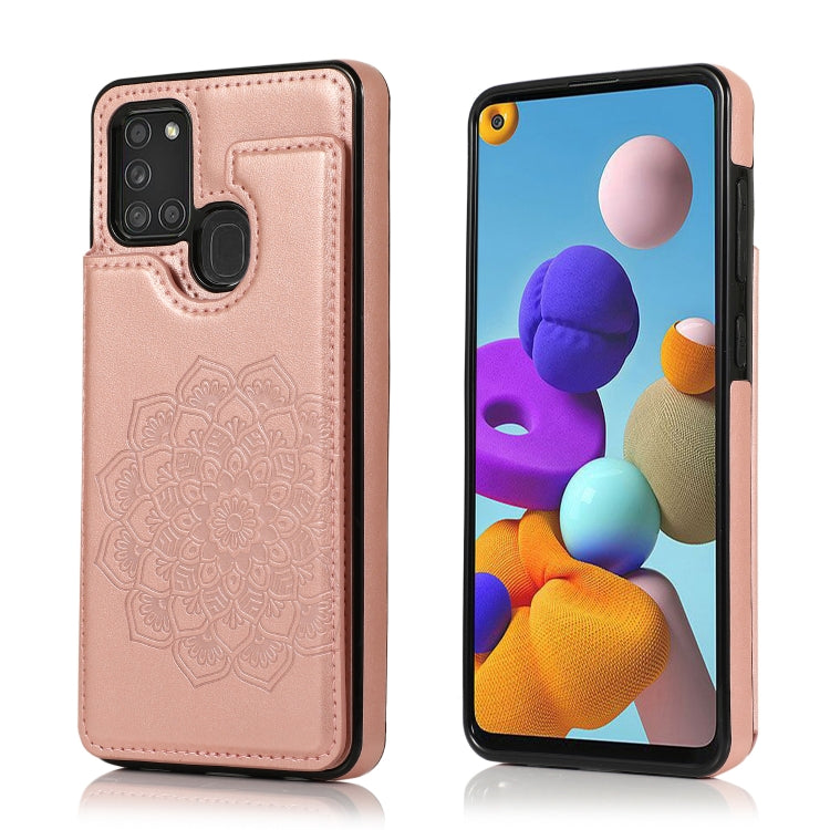 For Samsung Galaxy A21s Double Buckle Mandala PU+TPU Phone Case