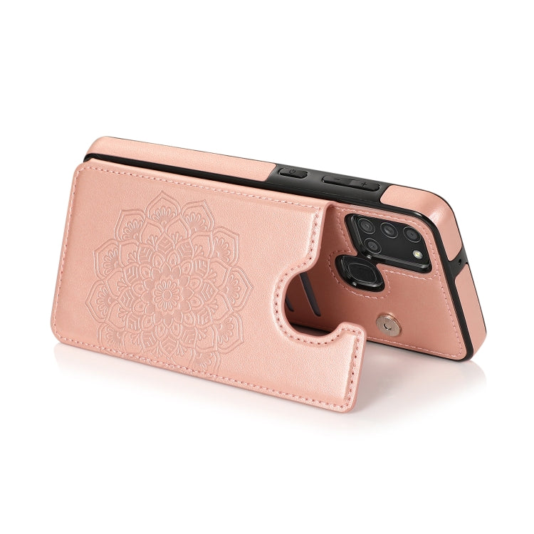 For Samsung Galaxy A21s Double Buckle Mandala PU+TPU Phone Case
