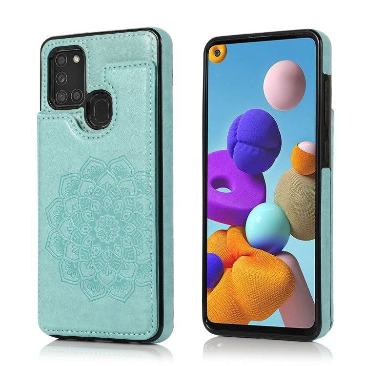 For Samsung Galaxy A21s Double Buckle Mandala PU+TPU Phone Case