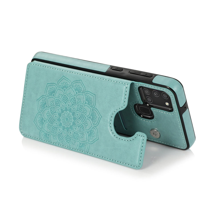 For Samsung Galaxy A21s Double Buckle Mandala PU+TPU Phone Case