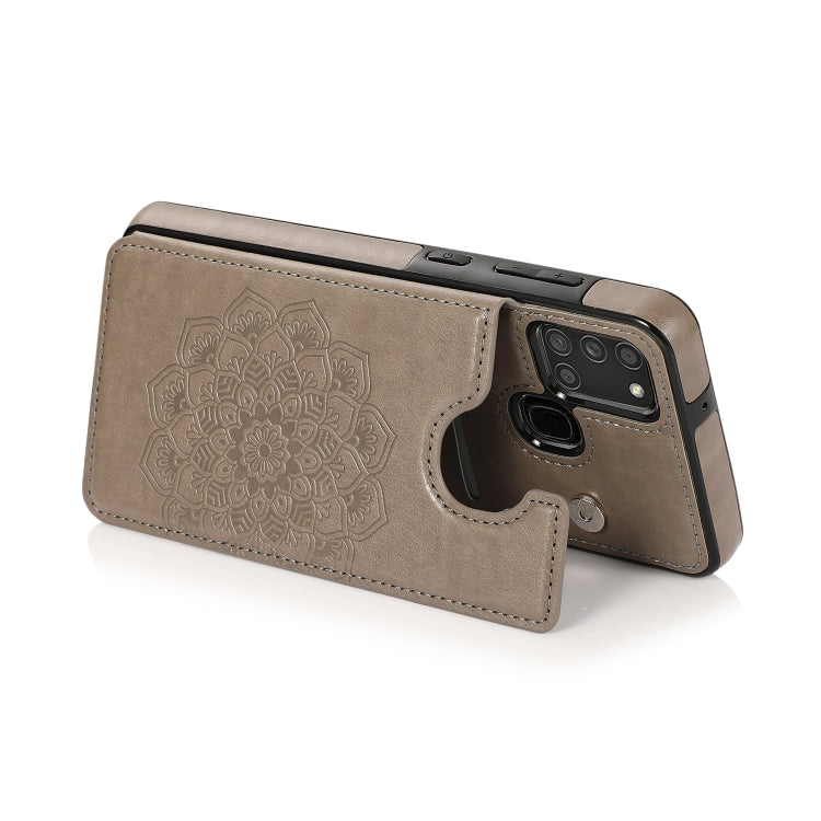 For Samsung Galaxy A21s Double Buckle Mandala PU+TPU Phone Case