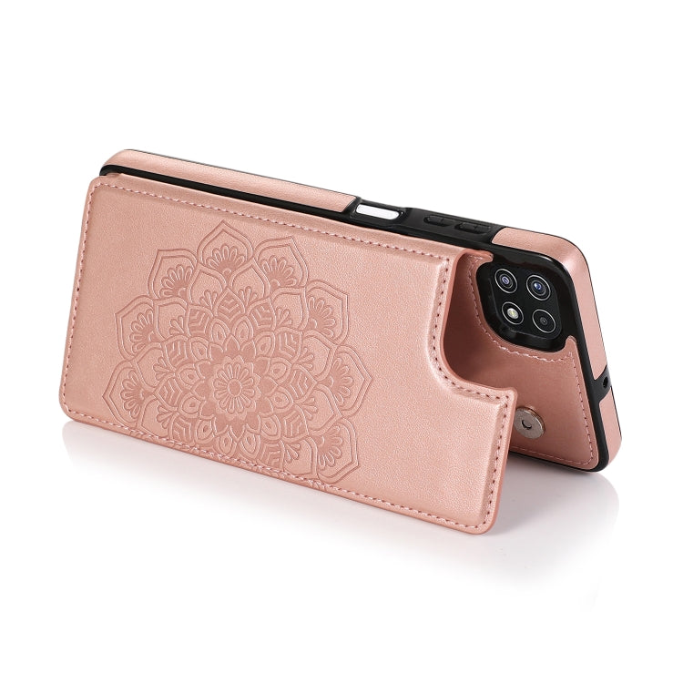For Samsung Galaxy A22 Double Buckle Mandala PU+TPU Phone Case