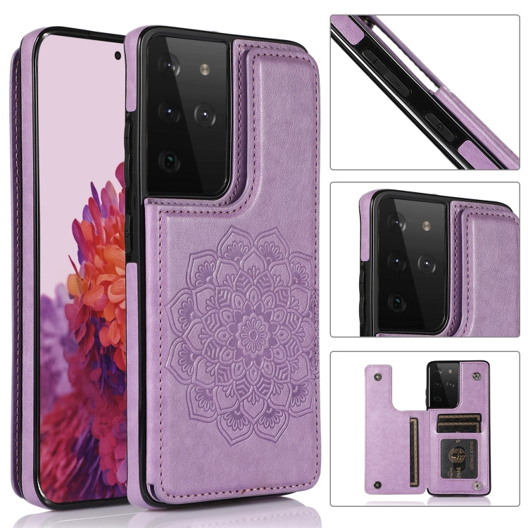 For Samsung Galaxy S21 Ultra 5G Double Buckle Mandala PU+TPU Phone Case