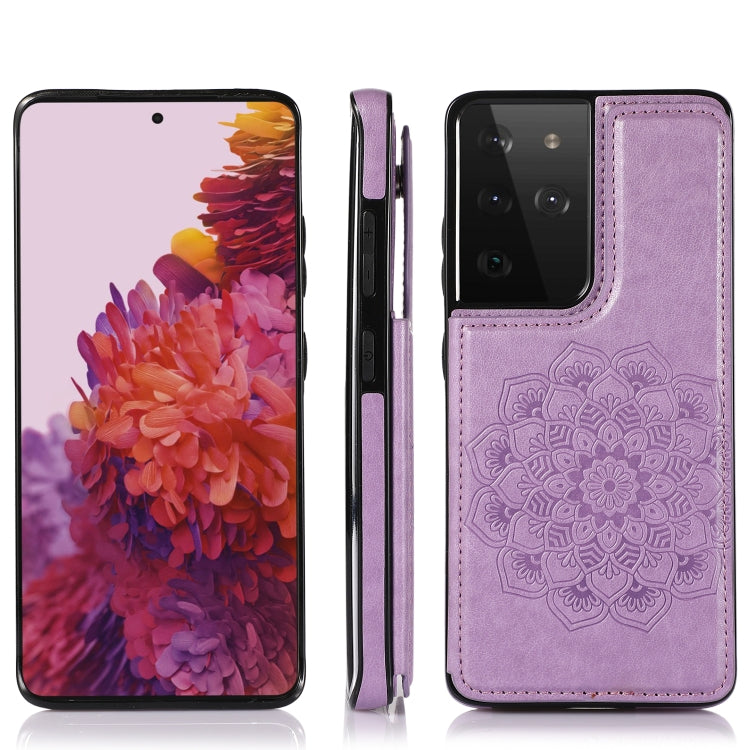 For Samsung Galaxy S21 Ultra 5G Double Buckle Mandala PU+TPU Phone Case