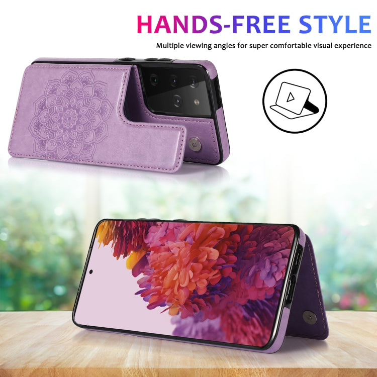 For Samsung Galaxy S21 Ultra 5G Double Buckle Mandala PU+TPU Phone Case