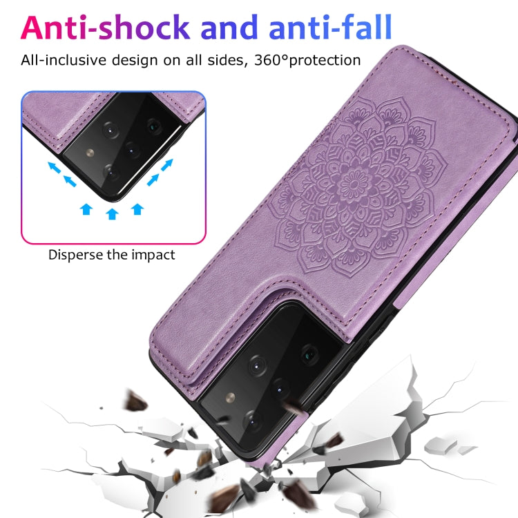 For Samsung Galaxy S21 Ultra 5G Double Buckle Mandala PU+TPU Phone Case