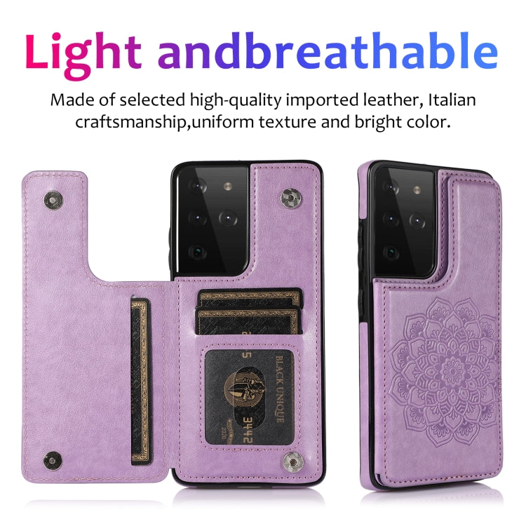 For Samsung Galaxy S21 Ultra 5G Double Buckle Mandala PU+TPU Phone Case