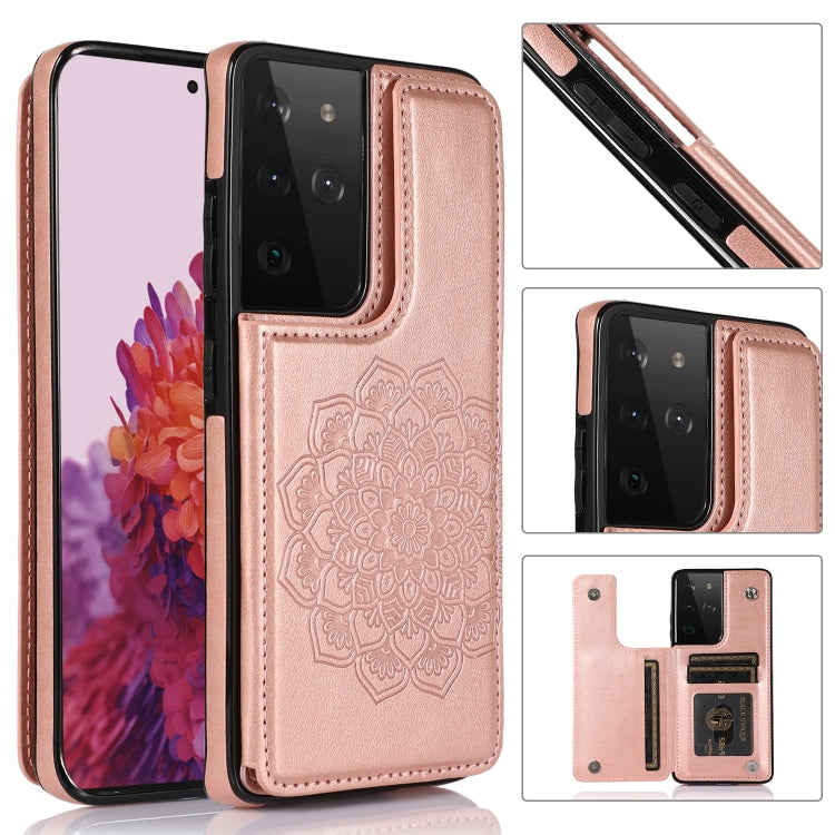 For Samsung Galaxy S21 Ultra 5G Double Buckle Mandala PU+TPU Phone Case