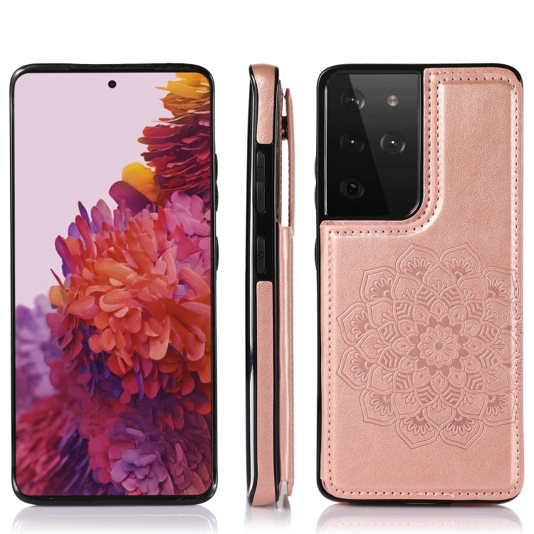 For Samsung Galaxy S21 Ultra 5G Double Buckle Mandala PU+TPU Phone Case