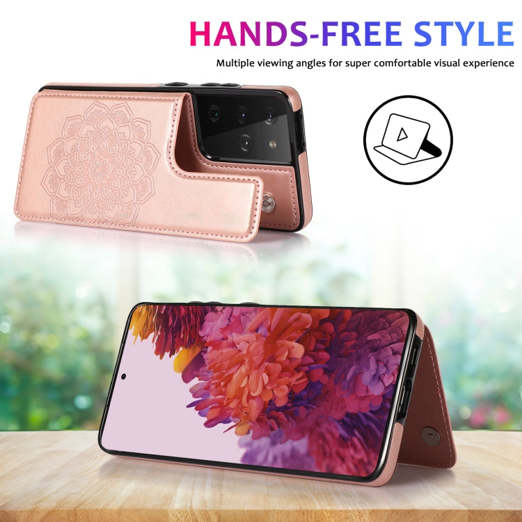For Samsung Galaxy S21 Ultra 5G Double Buckle Mandala PU+TPU Phone Case