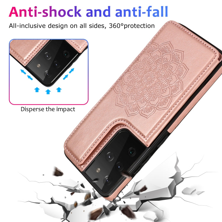 For Samsung Galaxy S21 Ultra 5G Double Buckle Mandala PU+TPU Phone Case