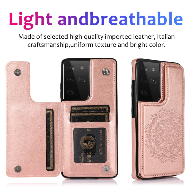 For Samsung Galaxy S21 Ultra 5G Double Buckle Mandala PU+TPU Phone Case