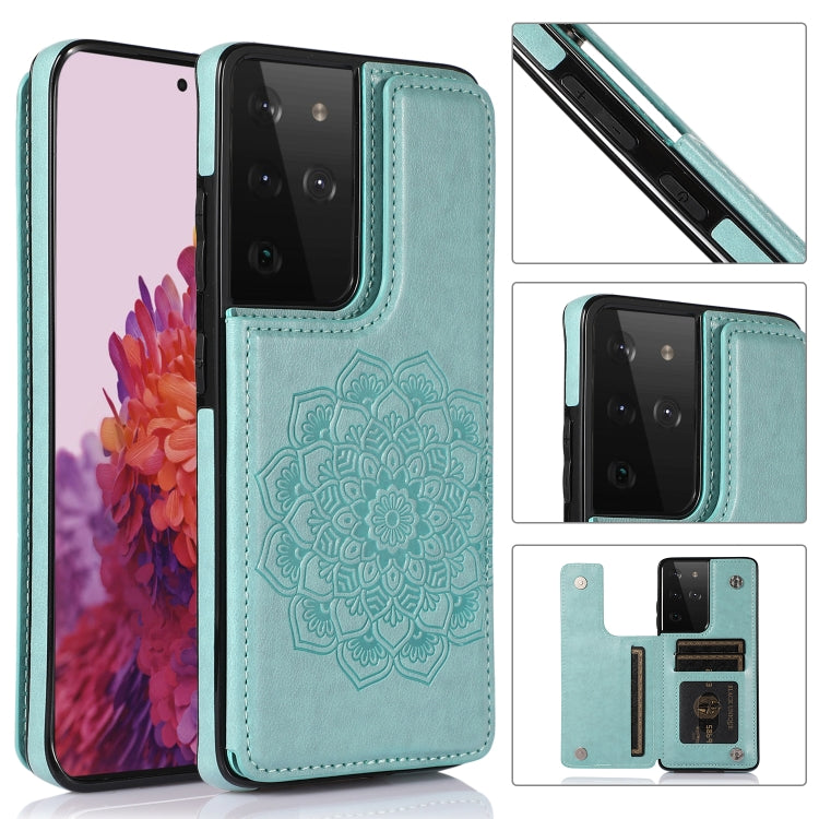 For Samsung Galaxy S21 Ultra 5G Double Buckle Mandala PU+TPU Phone Case