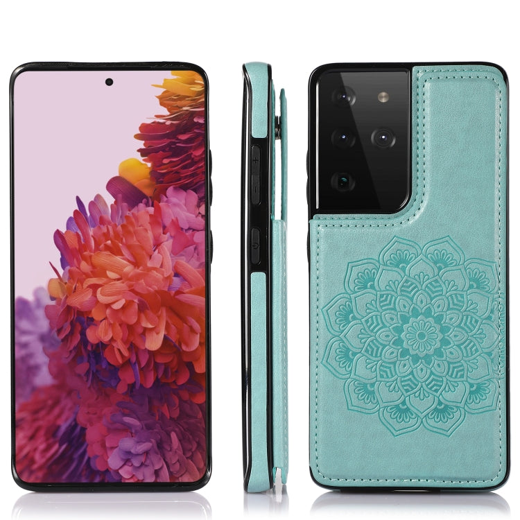 For Samsung Galaxy S21 Ultra 5G Double Buckle Mandala PU+TPU Phone Case