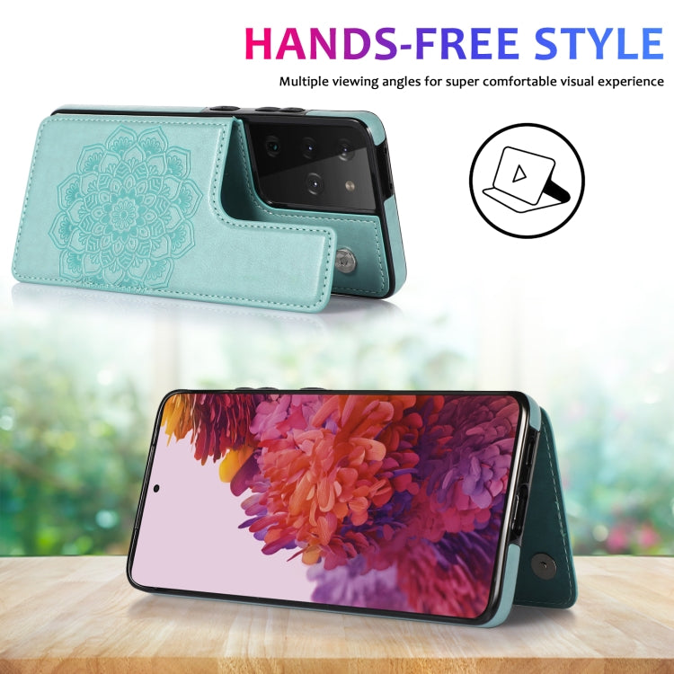 For Samsung Galaxy S21 Ultra 5G Double Buckle Mandala PU+TPU Phone Case