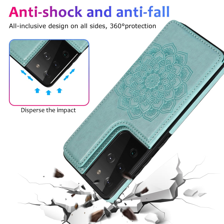 For Samsung Galaxy S21 Ultra 5G Double Buckle Mandala PU+TPU Phone Case