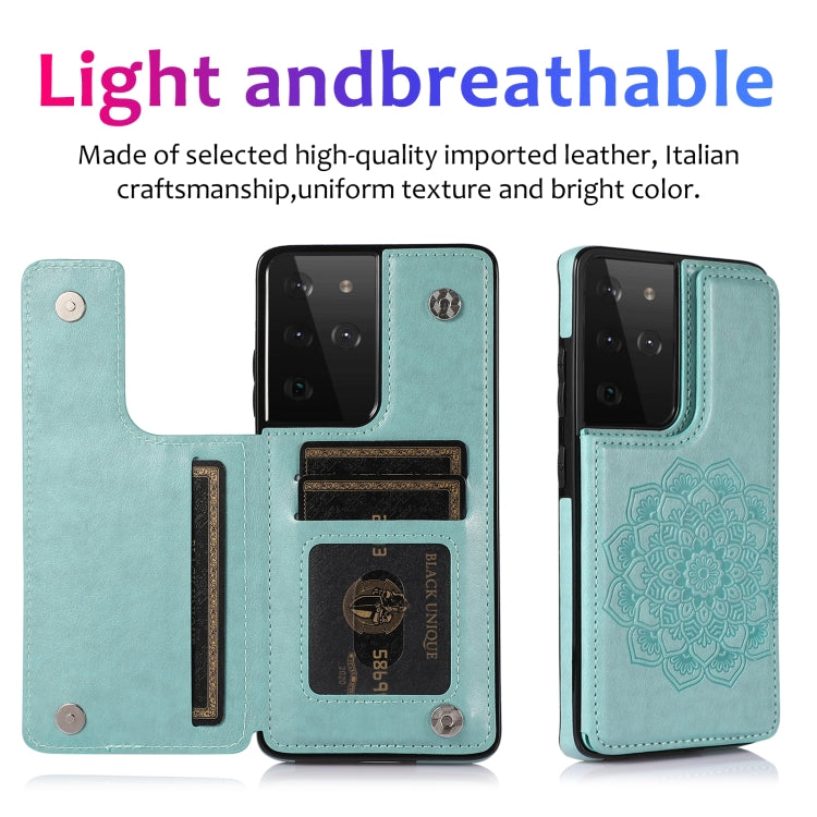 For Samsung Galaxy S21 Ultra 5G Double Buckle Mandala PU+TPU Phone Case