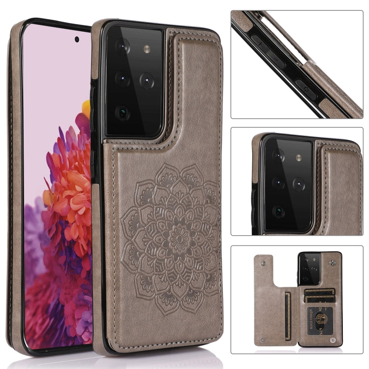 For Samsung Galaxy S21 Ultra 5G Double Buckle Mandala PU+TPU Phone Case