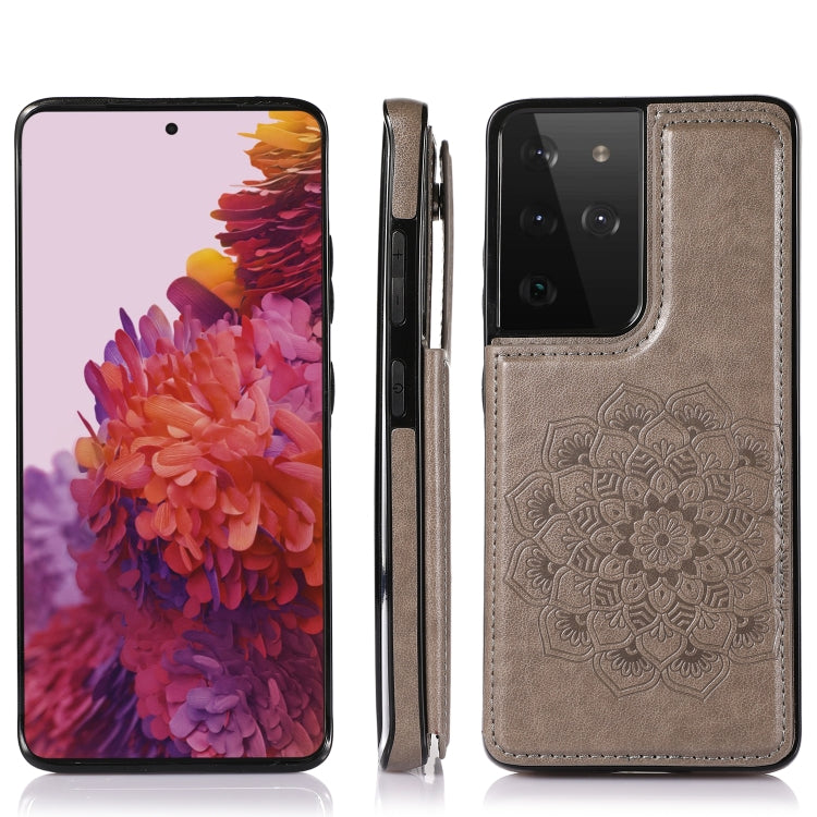 For Samsung Galaxy S21 Ultra 5G Double Buckle Mandala PU+TPU Phone Case