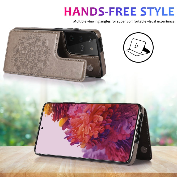 For Samsung Galaxy S21 Ultra 5G Double Buckle Mandala PU+TPU Phone Case