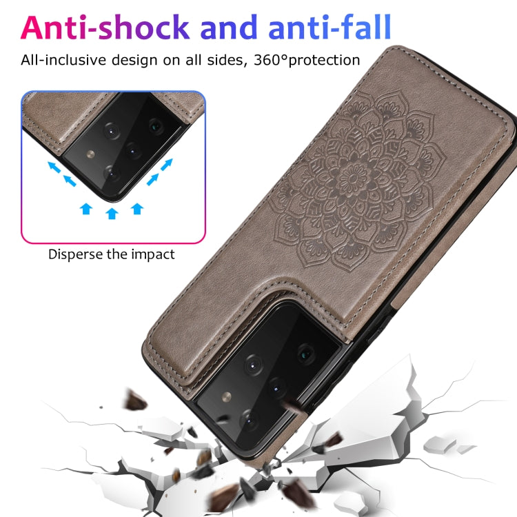 For Samsung Galaxy S21 Ultra 5G Double Buckle Mandala PU+TPU Phone Case
