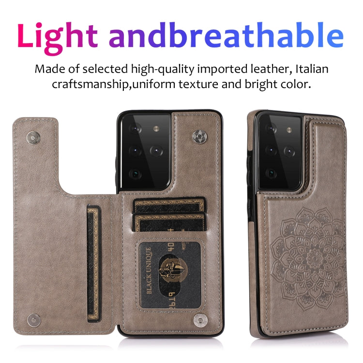 For Samsung Galaxy S21 Ultra 5G Double Buckle Mandala PU+TPU Phone Case