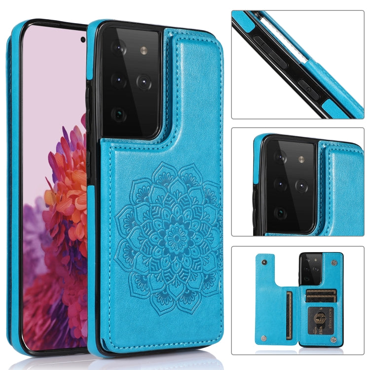 For Samsung Galaxy S21 Ultra 5G Double Buckle Mandala PU+TPU Phone Case