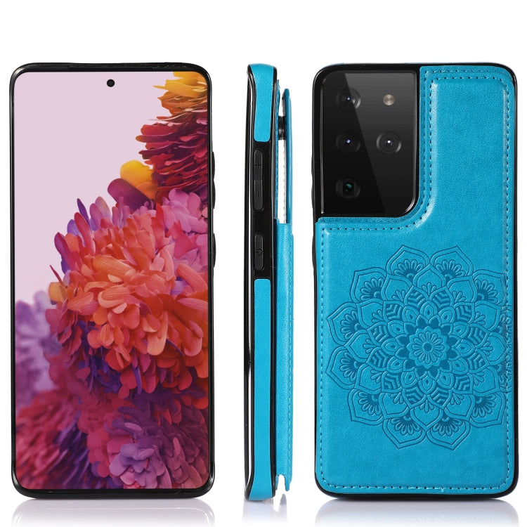 For Samsung Galaxy S21 Ultra 5G Double Buckle Mandala PU+TPU Phone Case