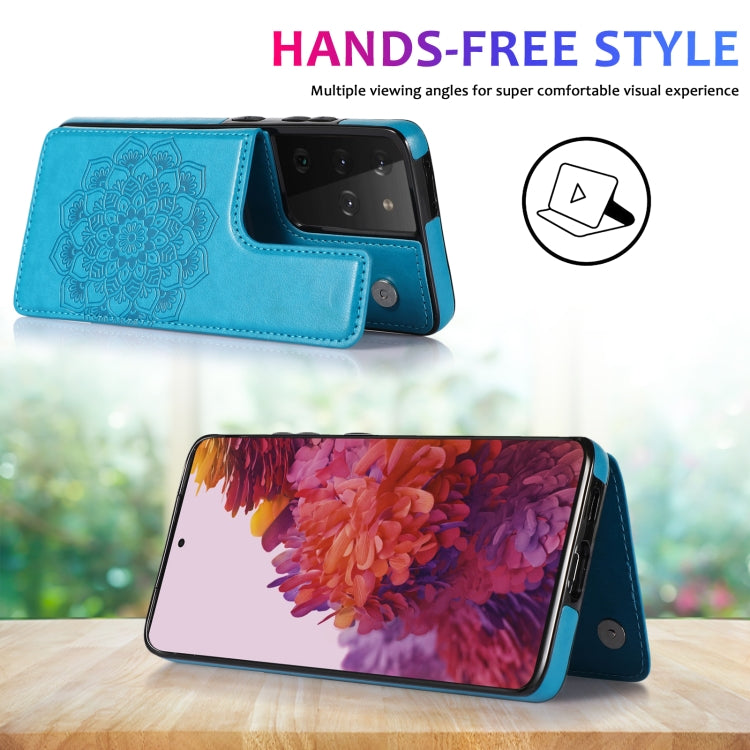 For Samsung Galaxy S21 Ultra 5G Double Buckle Mandala PU+TPU Phone Case