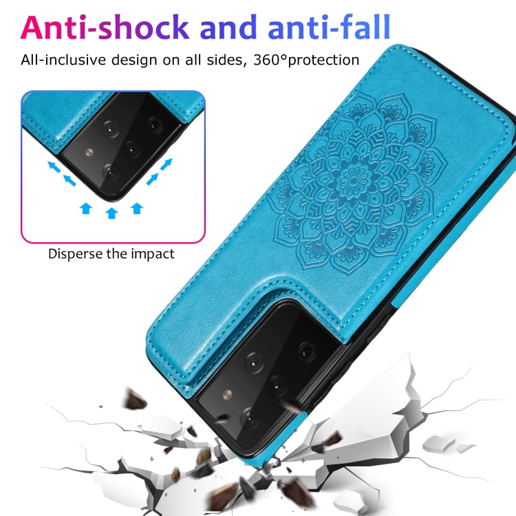 For Samsung Galaxy S21 Ultra 5G Double Buckle Mandala PU+TPU Phone Case