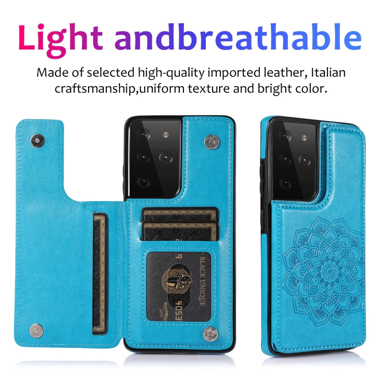 For Samsung Galaxy S21 Ultra 5G Double Buckle Mandala PU+TPU Phone Case