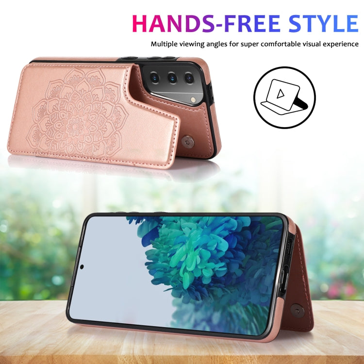 For Samsung Galaxy S21 5G Double Buckle Mandala PU+TPU Phone Case