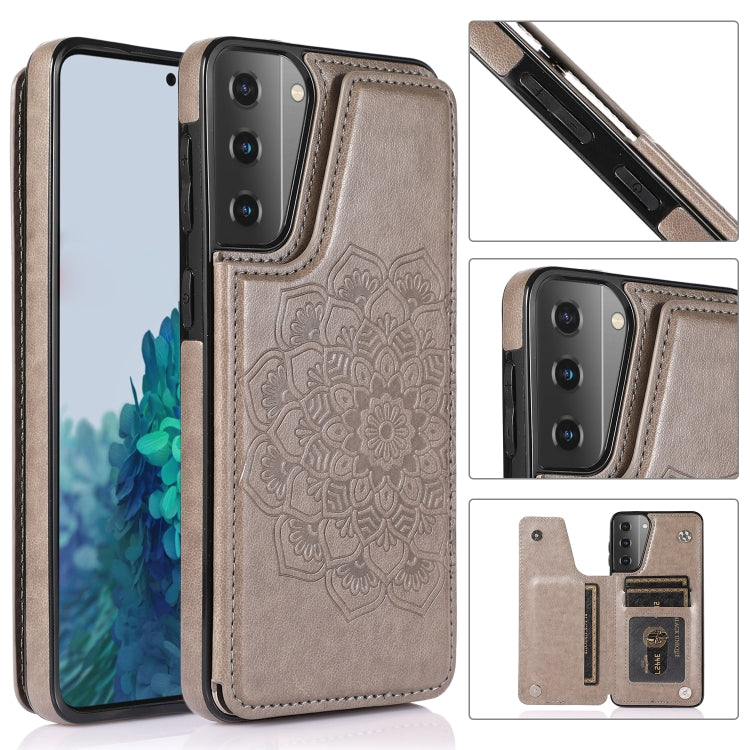 For Samsung Galaxy S21 5G Double Buckle Mandala PU+TPU Phone Case