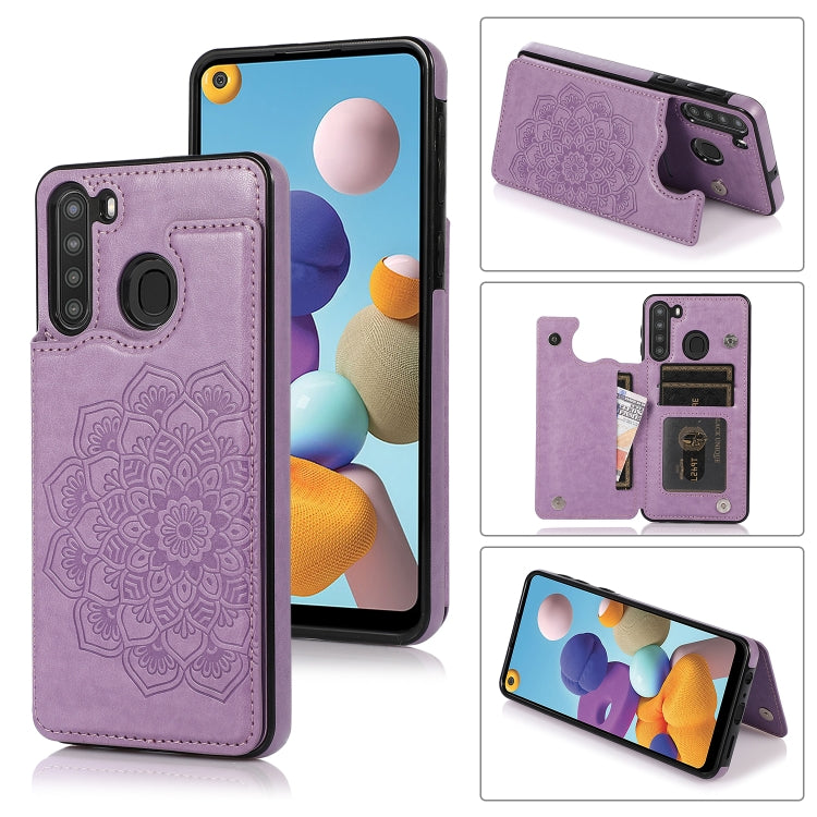 For Samsung Galaxy A21 Double Buckle Mandala PU+TPU Phone Case