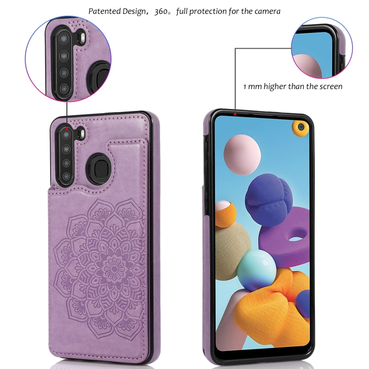 For Samsung Galaxy A21 Double Buckle Mandala PU+TPU Phone Case