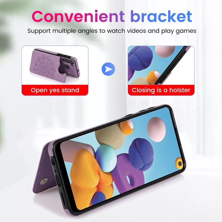 For Samsung Galaxy A21 Double Buckle Mandala PU+TPU Phone Case
