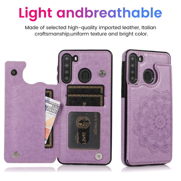 For Samsung Galaxy A21 Double Buckle Mandala PU+TPU Phone Case