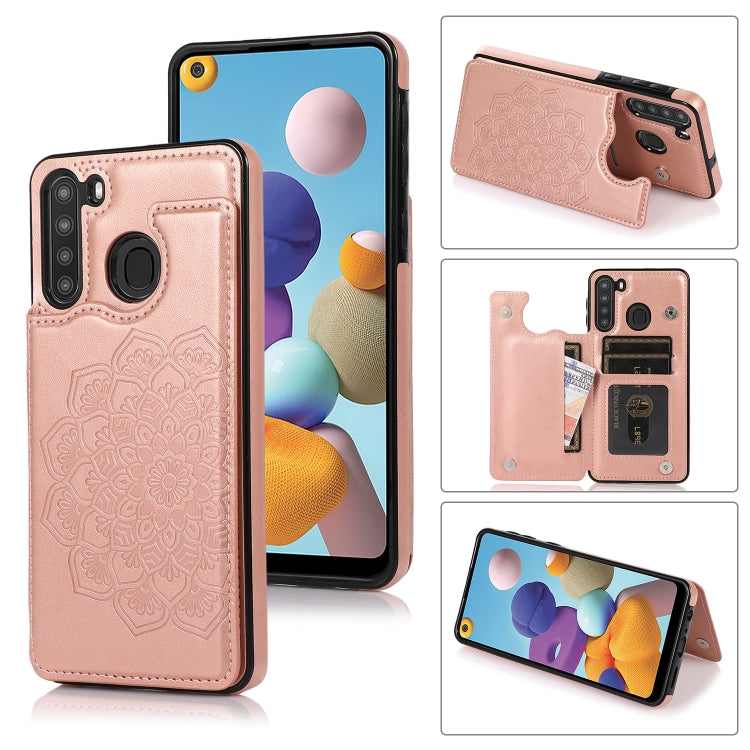 For Samsung Galaxy A21 Double Buckle Mandala PU+TPU Phone Case